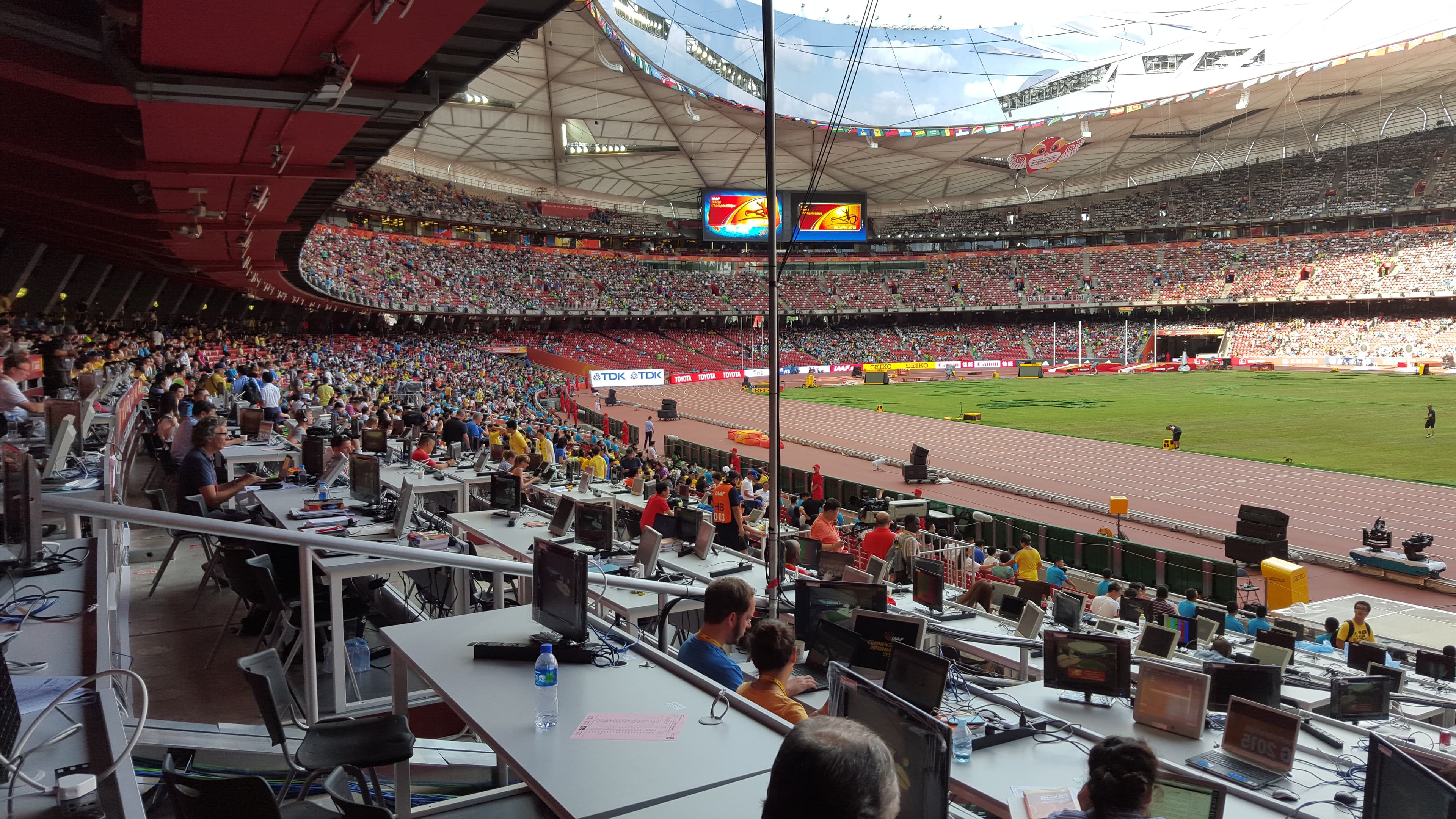 Working from the Press Area at Beijing 2015 during afternoon events