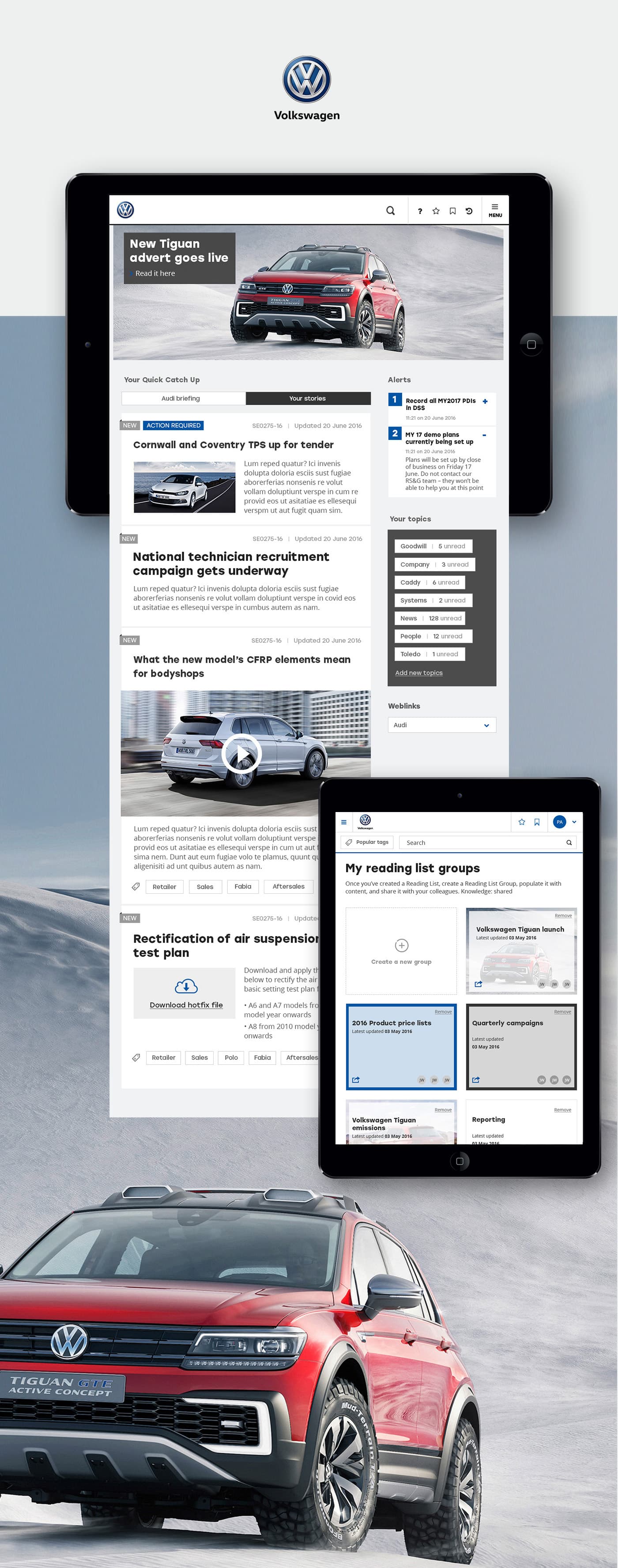 "Desktop" homepage of the Volkswagen brand